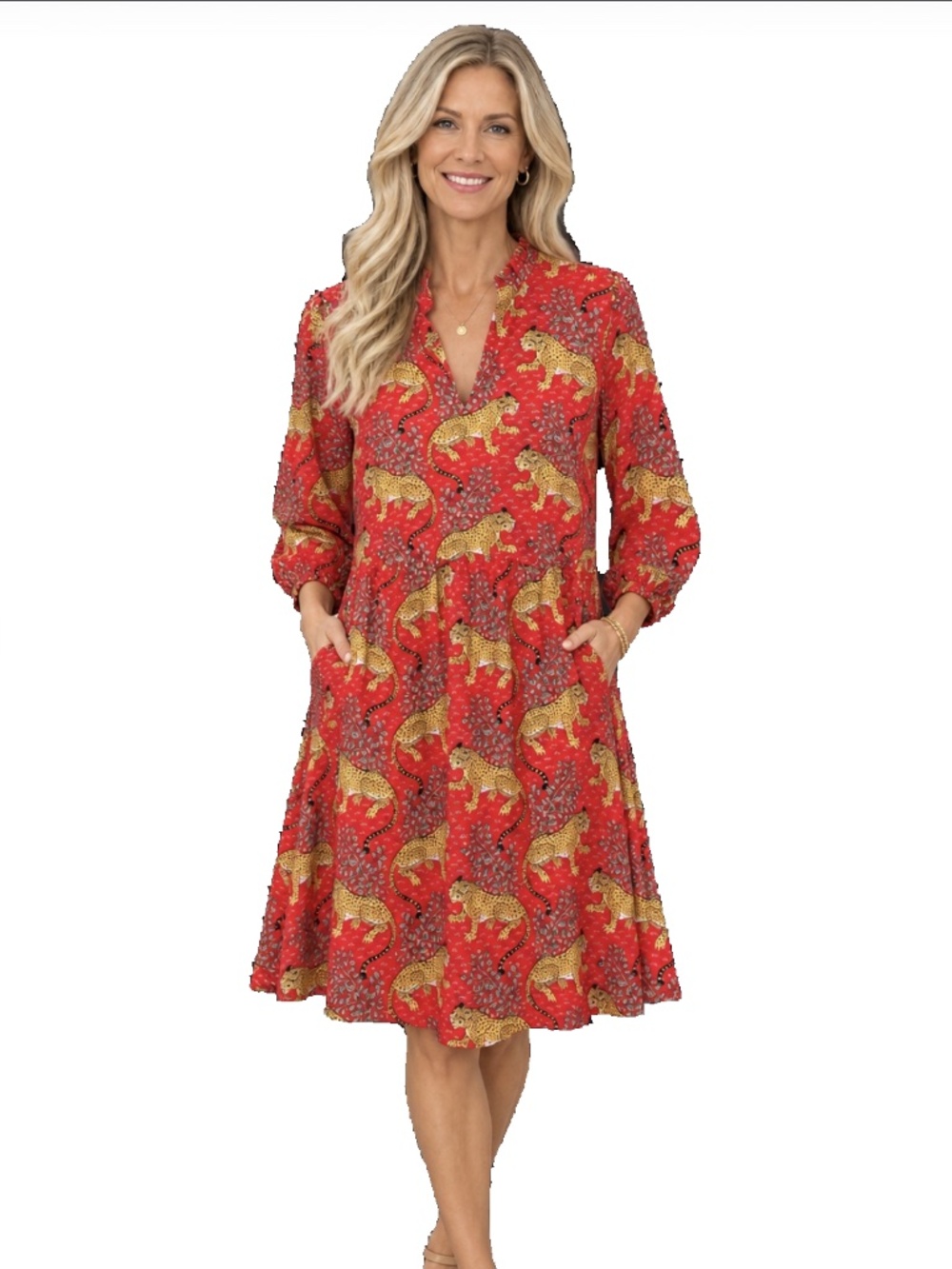 LIZA BYRD Red Tiger Print Dress, NWT